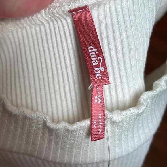 Cream High Neck Sleeveless Ribbed Bodysuit, Dina Be, Minimalist, XS - Picture 5 of 7